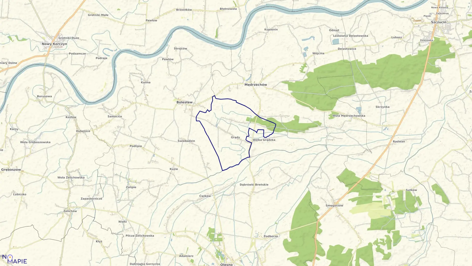 Mapa obrębu Grądy w gminie Mędrzechów