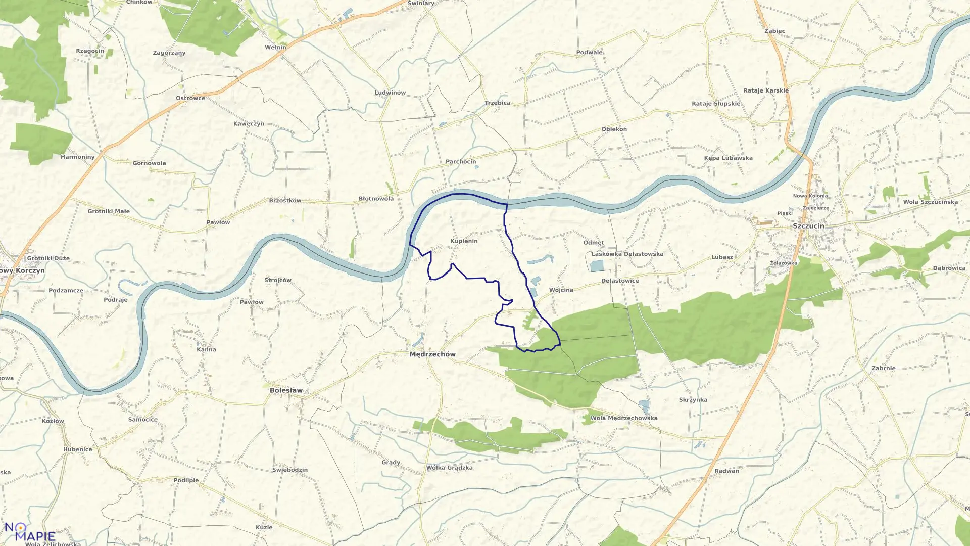 Mapa obrębu Kupienin w gminie Mędrzechów