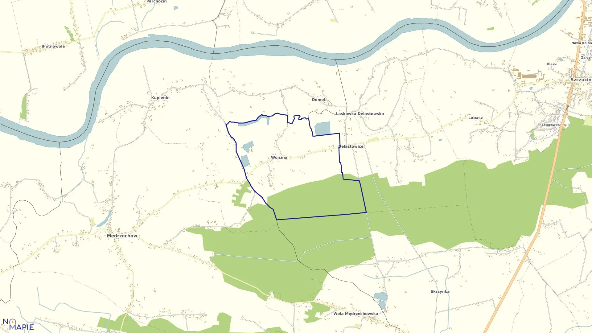 Mapa obrębu Wójcina w gminie Mędrzechów