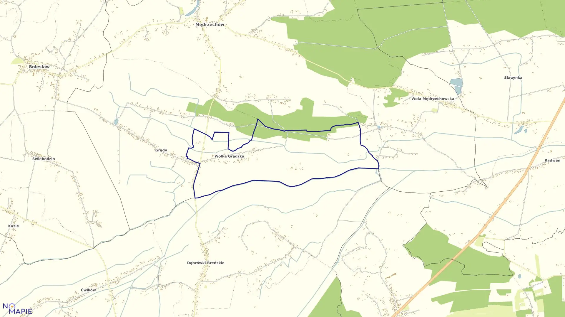 Mapa obrębu Wólka Grądzka w gminie Mędrzechów